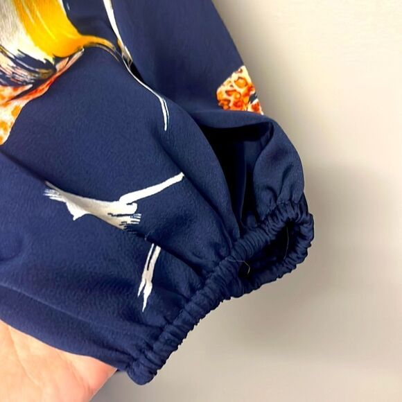 Lovestitch Navy Floral with Tassel Keyhole Tie and Elastic 3/4 Sleeves- Medium - Picture 6 of 10